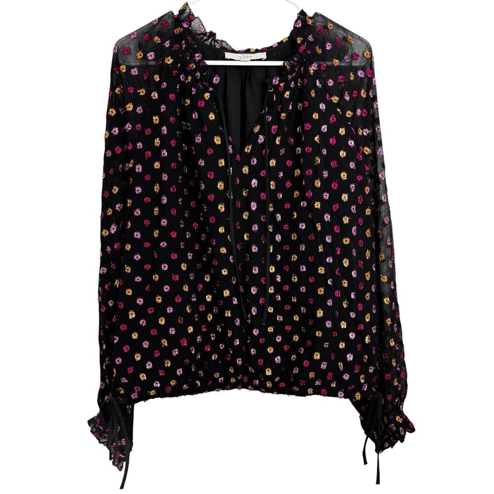 LOFT Black Top Women's Size XL Blouse Gently Used - Picture 4 of 8